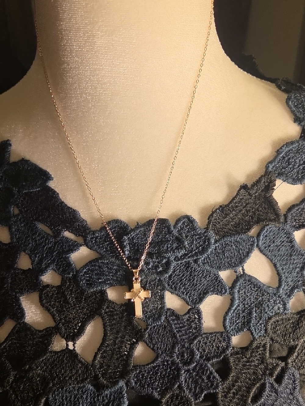 Rose Gold Cross Pendant Necklace on Fine Chain